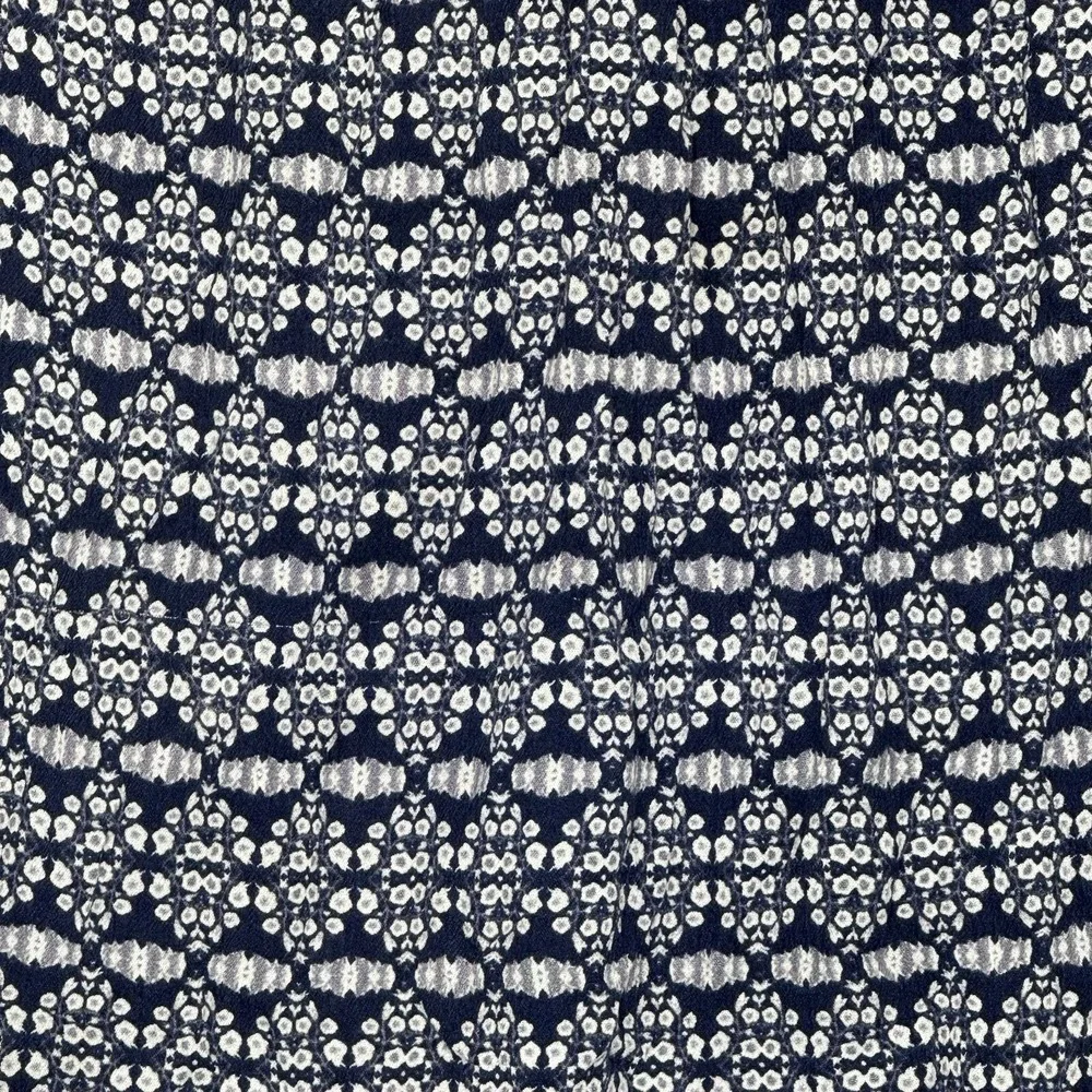 Come Vintage 2X Top Shirt Blue Flower Floral 3/4 Sleeve Henley Scoop Neck Knit